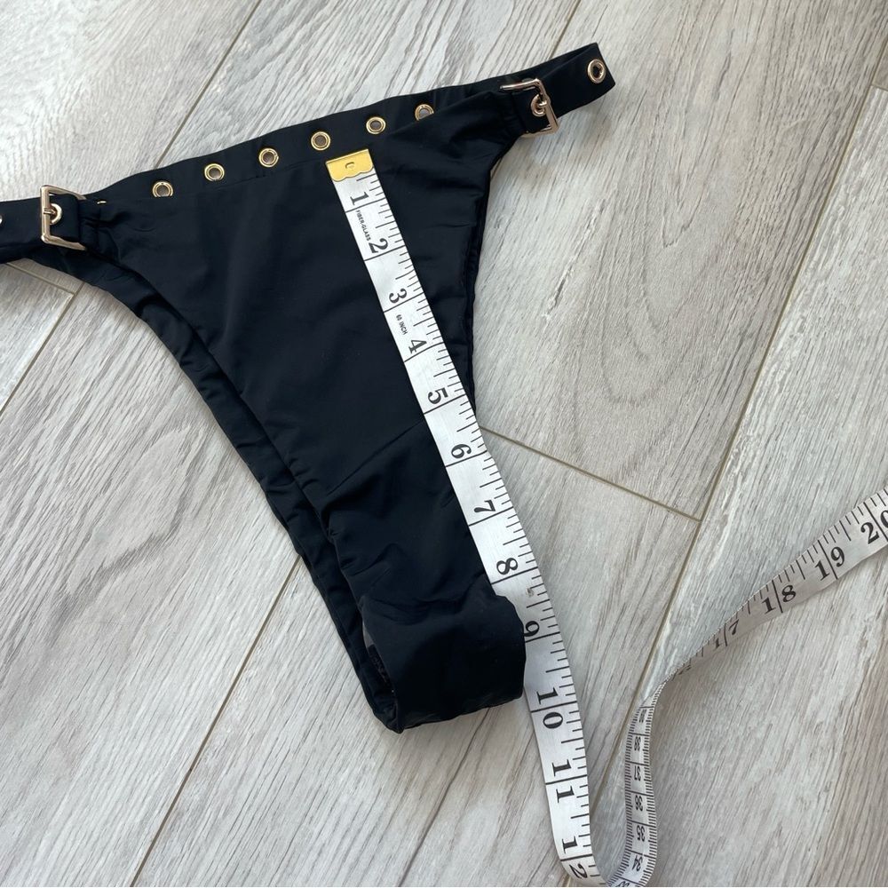 Meshki (NWOT) Buckle Belted High Waist Cheeky Bikini Bottoms Black (xsmall) swim - Picture 5 of 6